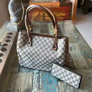Gucci Bamboo Canvas Tote and Wallet. Never used and authentic. SN 112526 001998